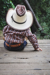 Kid Name Belt Western Embossed DF Brown Leather Belt Custom Engraved for boys and girls