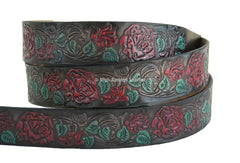 Leather Belt - Hand Painted Roses on Black Leather Belt Made in USA Available for Men and Women