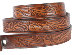 Leather Belt 929 - Western Embossed Design Brown or Black Leather Belt Made in USA Available for Men and Women