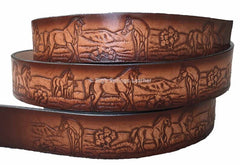 Leather Belt - Horse Embossed Brown or Gray and Black Made in USA for Men and Women