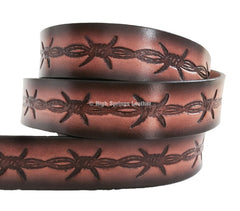 Leather Belt - Barbed Wire Embossed Belt Available for Men and Women