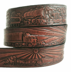 Leather Belt - Trucker Embossed Leather Belt  Made in USA Available for Men and Women