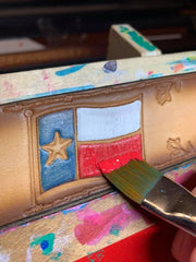Name Belt - Texas Flag Brown Leather Belt includes Flag Deco loop Custom Engraved for Men and Women