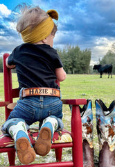 Kid Name Belt - Turquoise Rose Brown Leather Belt Custom Engraved for boys and girls