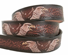 Leather Belt - American Eagle Hand Painted Brown or Gray and Black Made in USA Available for Men and Women