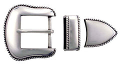 Leather Belt - Silver Star conchos and 3 piece buckle set on Black or Brown Leather Belt for Men and Women