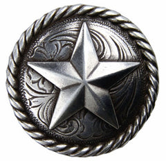Leather Belt - Silver Star conchos and 3 piece buckle set on Black or Brown Leather Belt for Men and Women