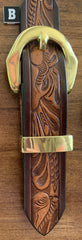 Kid Name Belt - Turquoise Rose Brown Leather Belt Custom Engraved for boys and girls