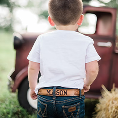 Kid Name Belt - Horse Embossed Brown Leather Belt Custom Engraved for boys and girls
